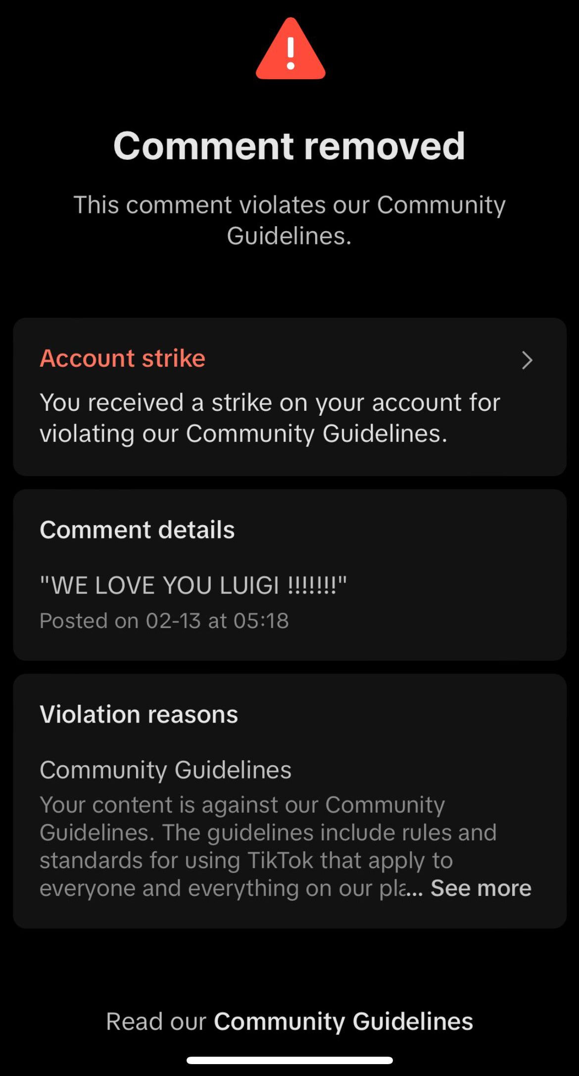 comment that caused a titkok ban