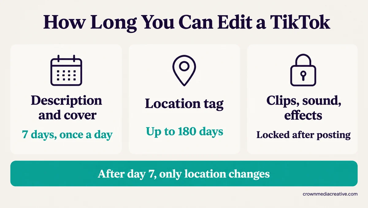 TikTok edit limits for caption, cover and location